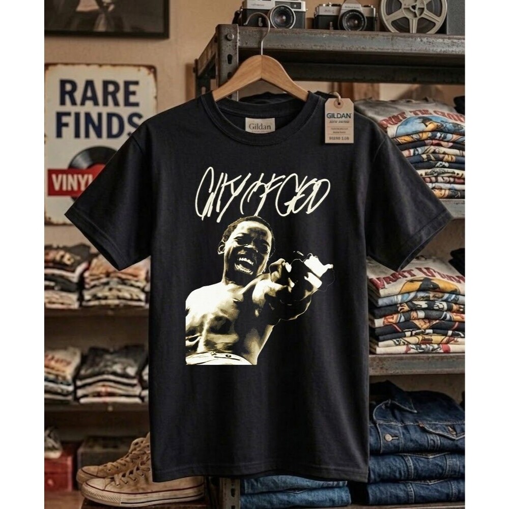 City of God Vintage Movie Graphic Tee Black Heavy Cotton T-Shirt